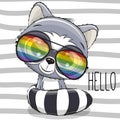 Cool Cartoon Cute Raccoon with sun glasses