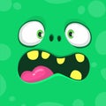 Cool Cartoon Green Monster Face With Big Mouth. Vector Halloween illustration of scary monster. Royalty Free Stock Photo