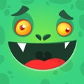 Cool Cartoon Green Monster Face With big mouth. Vector Halloween illustration of scary zombie. Royalty Free Stock Photo