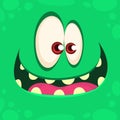 Cool Cartoon Green Monster Face. Vector Halloween illustration of excited monster with a big smile. Royalty Free Stock Photo