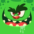 Cool Cartoon Green Monster Face. Vector Halloween illustration of excited zombie monster with wide smile. Royalty Free Stock Photo