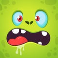 Cool Cartoon Green Monster Face. Vector Halloween illustration of scary zombie monster. Royalty Free Stock Photo