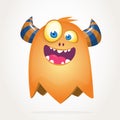 Cool cartoon monster with big eyes. Halloween vector illustration clipart.