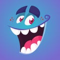 Cool cartoon monster face talking. Vector Halloween monster avatar with a big smile Royalty Free Stock Photo