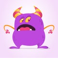 Cool cartoon monster with horns. Vector violet monster illustration. Halloween design. Royalty Free Stock Photo