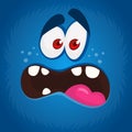 Cool cartoon monster with scared face avatar. Vector Halloween blue monster illustration