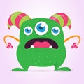 Cool cartoon monster with three eyes. Vector green monster illustration. Halloween design. Royalty Free Stock Photo