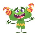 Cool cartoon monster. Vector green monster troll illustration. Halloween design. Royalty Free Stock Photo