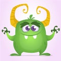 Cool cartoon monster. Vector green monster troll illustration. Halloween design Royalty Free Stock Photo