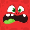 Cool Cartoon Red Monster Face. Vector Halloween illustration. Royalty Free Stock Photo