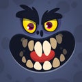 Cool Cartoon Scary Black Monster Face. Vector Halloween illustration of mad monster avatar.