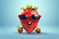 Cool cartoon strawberry with sunglasses. AI