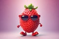 Cool cartoon strawberry with sunglasses. AI