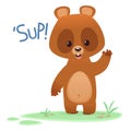 Cool cartoon vector illustration of a bear waving hand and saying `Sup`. Royalty Free Stock Photo