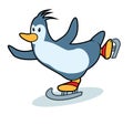 Cartoon penguin ice skating Royalty Free Stock Photo