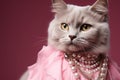 Cool cat alert Fashion forward feline wearing jewelry on pink
