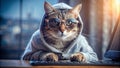 Cool Cat Coder Tabby in Hoodie, Sunglasses, Keyboard Royalty Free Stock Photo
