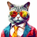 Cool Cat: Colorful Realism Of A Businessman Cat In Sunglasses