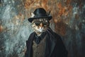 Cool Cat Dj In Trendy Attire With Textured Background For A Fashionable Portrait