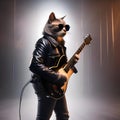 A cool cat in a leather jacket and shades, playing an electric guitar2 Royalty Free Stock Photo