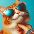 Cool Cat: Sunglasses-Wearing Feline on a Blue Background Royalty Free Stock Photo