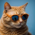 Cool Cat: Sunglasses-Wearing Feline on a Blue Background Royalty Free Stock Photo