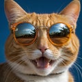 Cool Cat: Sunglasses-Wearing Feline on a Blue Background Royalty Free Stock Photo