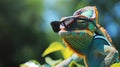 cool chameleon wearing sunglasses. veiled chameleon, Chamaeleo calyptratus. AI Generative