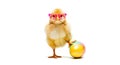 Cool Chick with Pink Glasses Balancing on a Colorful Easter Egg on white background Royalty Free Stock Photo