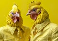 Cool chickens pose in the photo studio. Royalty Free Stock Photo