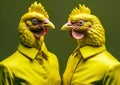 Cool chickens pose in the photo studio. Royalty Free Stock Photo