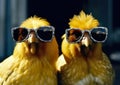 Cool chickens pose in the photo studio. Royalty Free Stock Photo