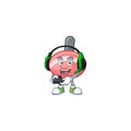 Cool chinese red tops toy cartoon mascot with headphone and controller Royalty Free Stock Photo