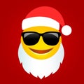 Cool Christmas emoji with Santa Claus costume, vector cartoon