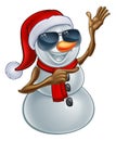 Cool Christmas Snowman in Santa Hat and Sunglasses