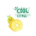 Kawaii lemon character hand drawn illustration, stylized lettering