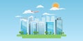 Cool Cityscape with nice buildings and sky with clouds. Vector illustration.