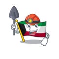 Cool clever Miner flag kuwait cartoon character design