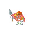 Cool clever Miner red chinese folding fan cartoon character design