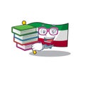 Cool and clever Student flag kuwait mascot cartoon with book