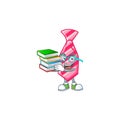 Cool and clever Student pink stripes tie mascot cartoon with book