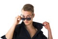 Cool confident blond young man with sunglasses Royalty Free Stock Photo