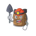 Cool confident Miner hiking backpack Scroll cartoon character design