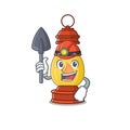 Cool confident Miner lantern Scroll cartoon character design