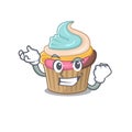 Cool confident Successful rainbow cupcake cartoon character style