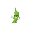 Cool and cool green chili character wearing black glasses