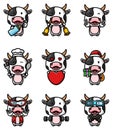 The cool cow with the many expression of mascot bundle set