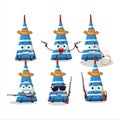 Cool cowboy blue long trumpet cartoon character with a cute hat Royalty Free Stock Photo