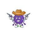 Cool cowboy cartoon design of coronavirinae holding guns Royalty Free Stock Photo