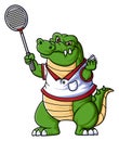 Cool crocodile playing badminton cartoon character